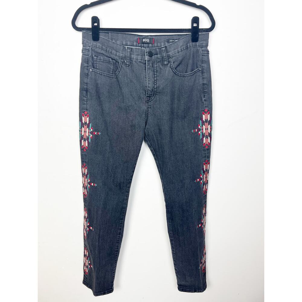 BDG Black Embroidered High Rise Cigarette Ankle Jeans Size 31